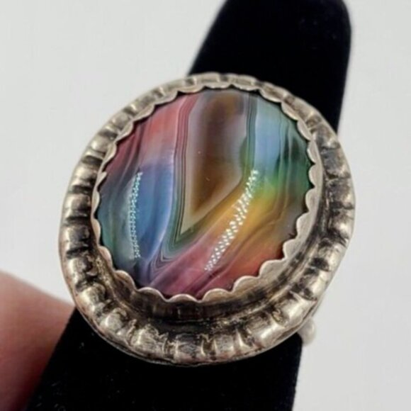 Rainbow Agate Herbert Tsosie Size 7 Sterling Ring Made in USA Retails $170 NWT - Picture 8 of 14
